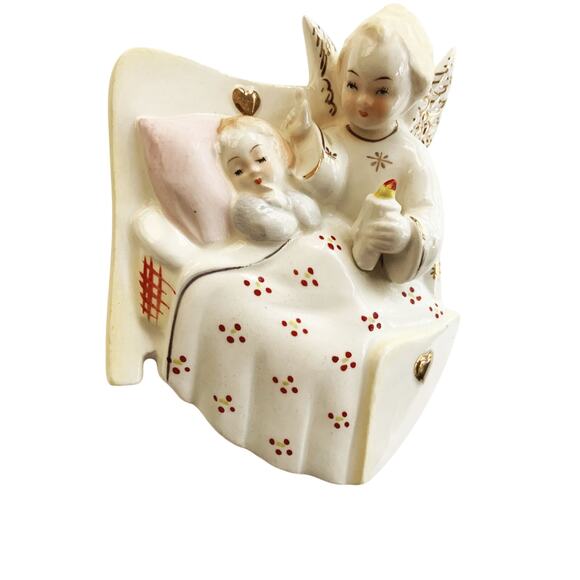 Vintage Ceramic Porcelain Guardian Angel Figurine Wall Decor - Picture 2 of 4